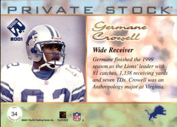 2001 Pacific Private Stock - Premiere Date #34 Germane Crowell Back