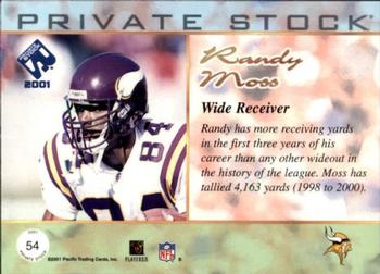 2001 Pacific Private Stock - Premiere Date #54 Randy Moss Back