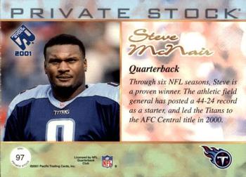 2001 Pacific Private Stock - Premiere Date #97 Steve McNair Back