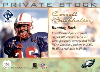 2001 Pacific Private Stock - Premiere Date #153 Correll Buckhalter Back