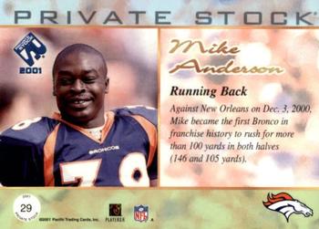 2001 Pacific Private Stock - Retail #29 Mike Anderson Back