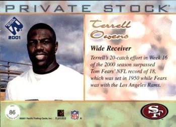2001 Pacific Private Stock - Retail #86 Terrell Owens Back