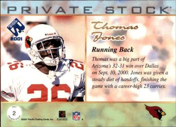 2001 Pacific Private Stock - Silver Framed #2 Thomas Jones Back