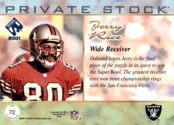 2001 Pacific Private Stock - Silver Framed #72 Jerry Rice Back