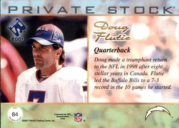 2001 Pacific Private Stock - Silver Framed #84 Doug Flutie Back