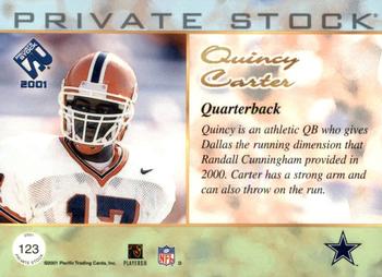 2001 Pacific Private Stock - Silver Framed #123 Quincy Carter Back