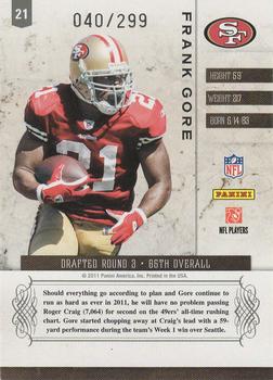 2011 Panini Plates & Patches #21 Frank Gore Back