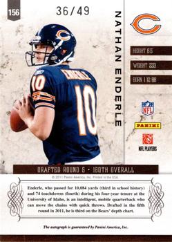 2011 Panini Plates & Patches #156 Nathan Enderle Back