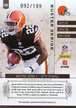 2011 Panini Plates & Patches #191 Buster Skrine Back
