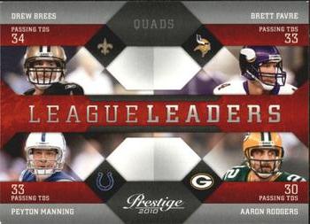 2010 Panini Prestige - League Leaders #16 Drew Brees / Brett Favre / Peyton Manning / Aaron Rodgers Front