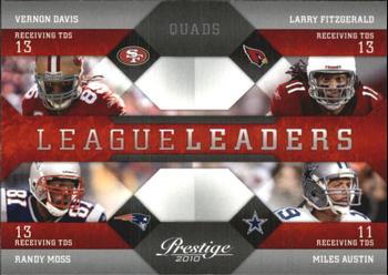 2010 Panini Prestige - League Leaders #18 Vernon Davis / Larry Fitzgerald / Randy Moss / Miles Austin Front