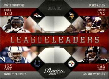 2010 Panini Prestige - League Leaders #24 Elvis Dumervil / Jared Allen / Dwight Freeney / LaMarr Woodley Front