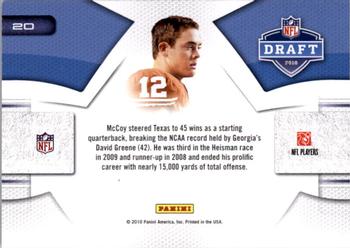 2010 Panini Prestige - NFL Draft #20 Colt McCoy  Back