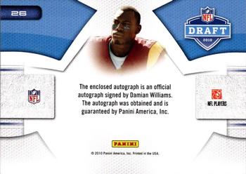 2010 Panini Prestige - NFL Draft Autographed Patch Draft Logo #26 Damian Williams  Back