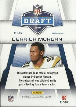 2010 Panini Prestige - Pro Helmets Autographs #NFL-DM Derrick Morgan  Back