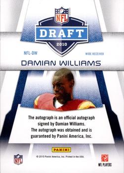 2010 Panini Prestige - Pro Helmets Autographs #NFL-DW Damian Williams  Back