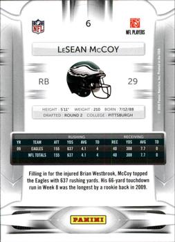 2010 Panini Prestige - Rookie Review #6 LeSean McCoy  Back