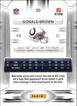 2010 Panini Prestige - Rookie Review #20 Donald Brown  Back