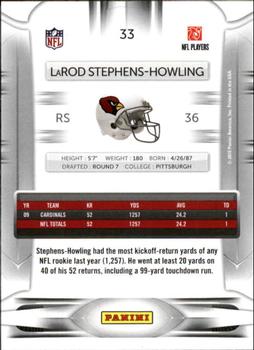 2010 Panini Prestige - Rookie Review #33 LaRod Stephens-Howling  Back
