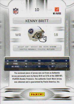 2010 Panini Prestige - Rookie Review Materials #10 Kenny Britt  Back