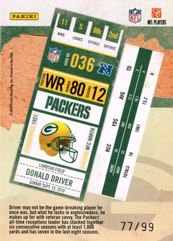 2010 Playoff Contenders - Playoff Ticket #036 Donald Driver  Back