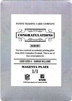 2010 Playoff Contenders - Printing Plates Magenta #208 Damian Williams  Back