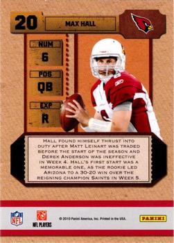 2010 Playoff Contenders - ROY Contenders #20 Max Hall  Back