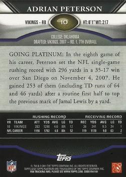 2011 Topps Platinum - Gold #10 Adrian Peterson  Back
