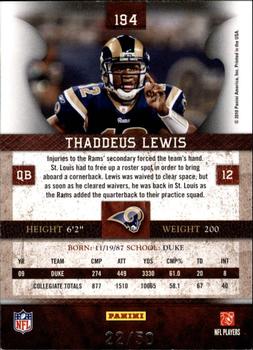 2010 Panini Plates & Patches - Gold #194 Thaddeus Lewis  Back