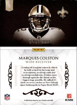 2010 Panini Plates & Patches - Honors #5 Marques Colston  Back