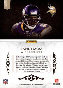 2010 Panini Plates & Patches - Honors #6 Randy Moss  Back
