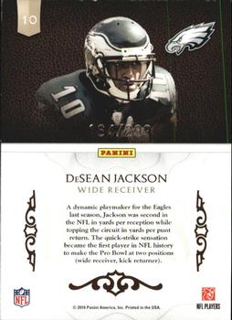 2010 Panini Plates & Patches - Honors #10 DeSean Jackson  Back