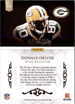 2010 Panini Plates & Patches - Honors #12 Donald Driver  Back