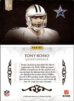 2010 Panini Plates & Patches - Honors #18 Tony Romo  Back