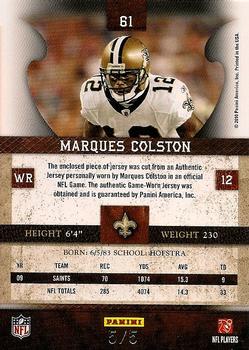 2010 Panini Plates & Patches - Jerseys Prime Brand Logo #61 Marques Colston Back