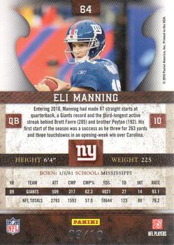 2010 Panini Plates & Patches - Platinum #64 Eli Manning  Back