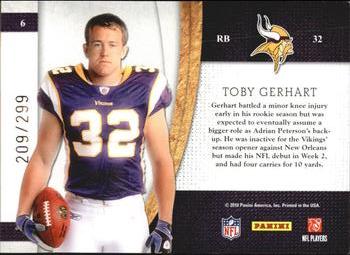 2010 Panini Plates & Patches - Rookie Blitz #6 Toby Gerhart  Back