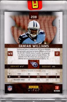 2010 Panini Plates & Patches - Rookie Prime Signatures Nameplate #208 Damian Williams  Back