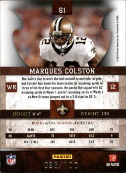 2010 Panini Plates & Patches - Silver #61 Marques Colston  Back