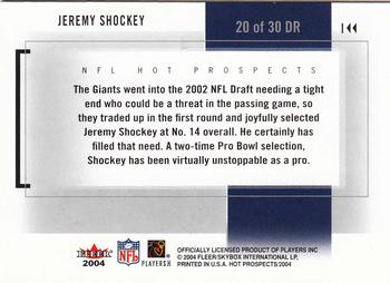 2004 Fleer Hot Prospects - Draft Rewind #20 DR Jeremy Shockey Back