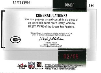 2004 Fleer Hot Prospects - Draft Rewind Jersey Patches Red Hot #DR/BF Brett Favre Back