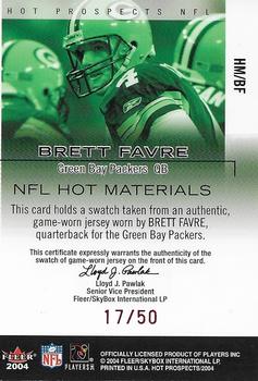 2004 Fleer Hot Prospects - Hot Materials Red Hot #HM/BF Brett Favre Back