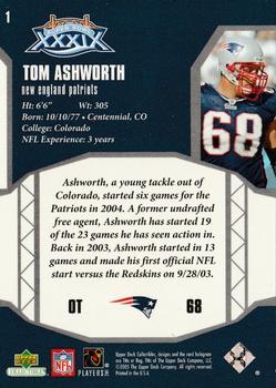 2005 Upper Deck Collectibles Super Bowl XXXIX Champions #1 Tom Ashworth Back