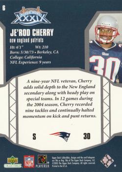 2005 Upper Deck Collectibles Super Bowl XXXIX Champions #6 Je'Rod Cherry Back