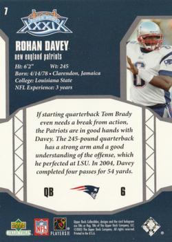 2005 Upper Deck Collectibles Super Bowl XXXIX Champions #7 Rohan Davey Back