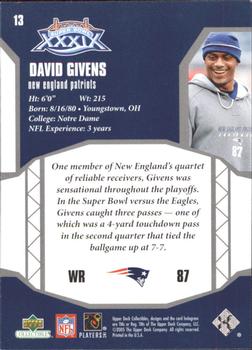 2005 Upper Deck Collectibles Super Bowl XXXIX Champions #13 David Givens Back