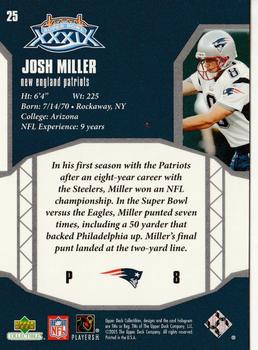 2005 Upper Deck Collectibles Super Bowl XXXIX Champions #25 Josh Miller Back