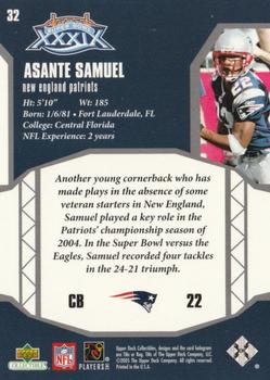 2005 Upper Deck Collectibles Super Bowl XXXIX Champions #32 Asante Samuel Back