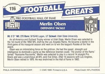 1989 Swell Greats #116 Merlin Olsen Back