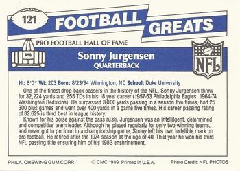 1989 Swell Greats #121 Sonny Jurgensen Back